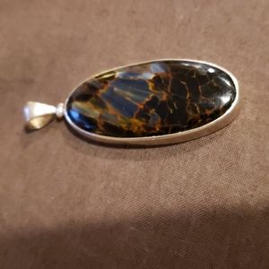 Large oval Sterling Silver Pietersite Stone Pendant